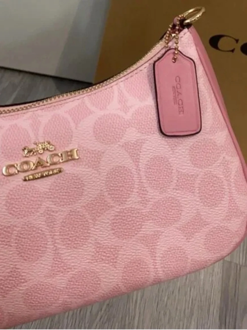 Coach Pink Signature Jacquard Small Shoulder Bag with Gold Hardware